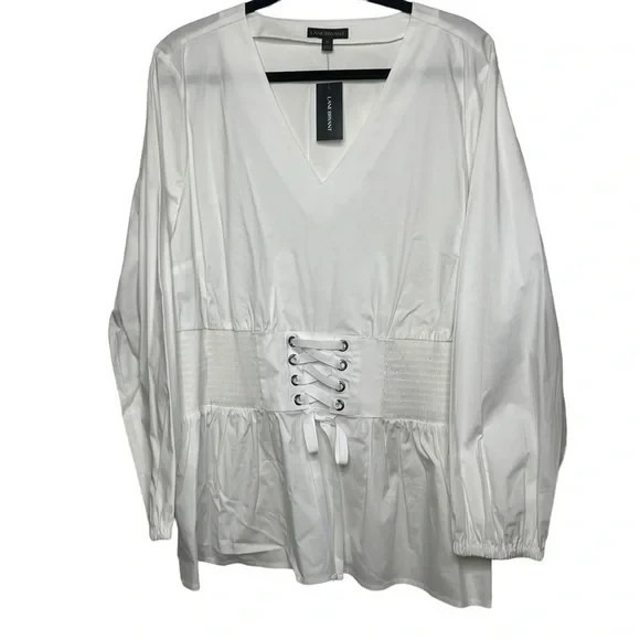 NWT‎ Lane Bryant Size 22 White Cotton Corset Peplum Blouse - Picture 7 of 9